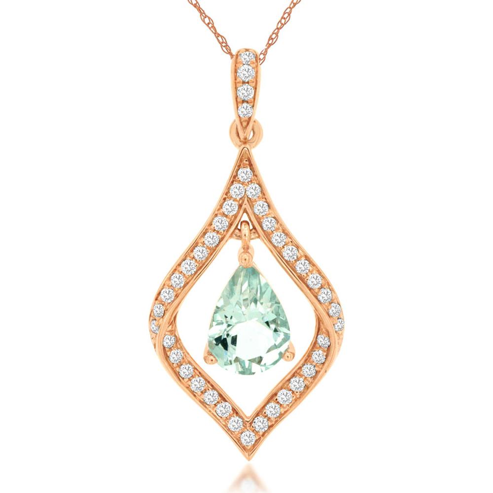 Royal 14K Rose Gold Aquamarine & Diamond Pendant - Tranquil Elegance