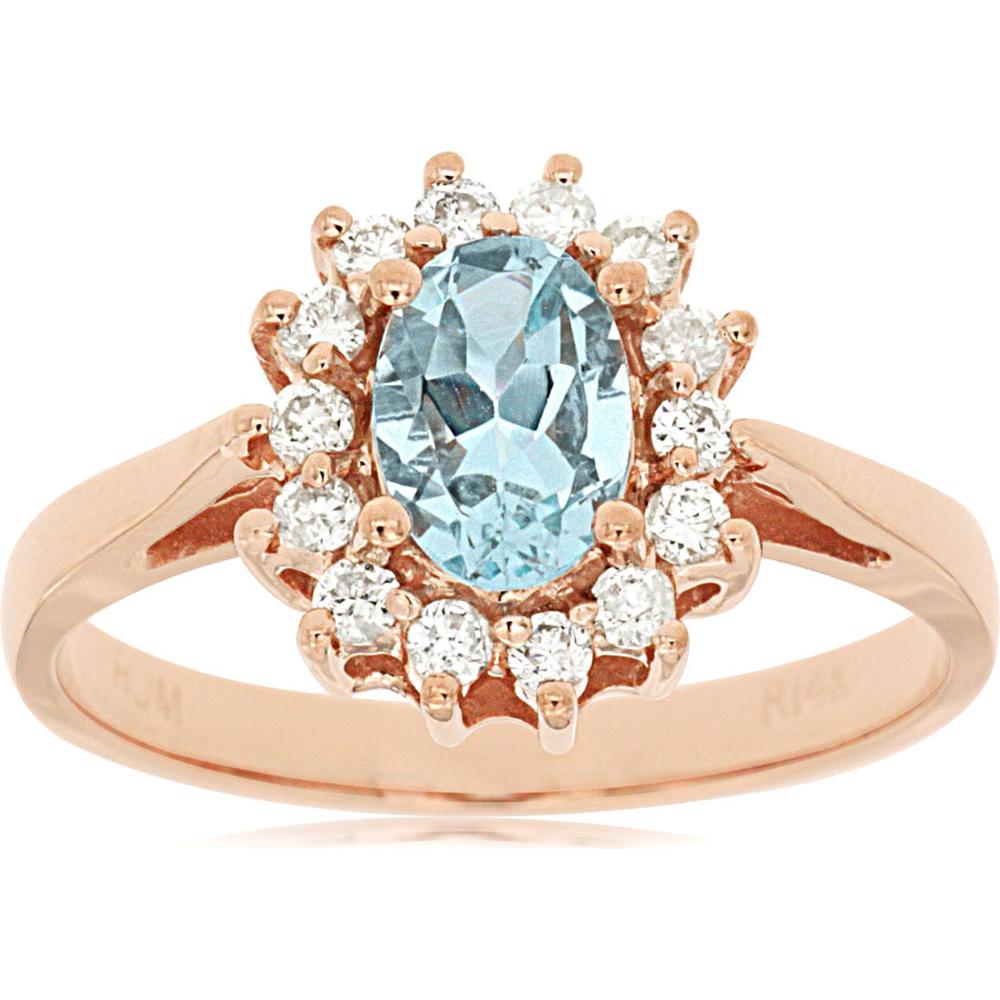 Royal 14K Rose Gold Aquamarine & Diamond Ring - 0.65 Carat Oval Aquamarine, 0.30 Carat Diamond Total Weight