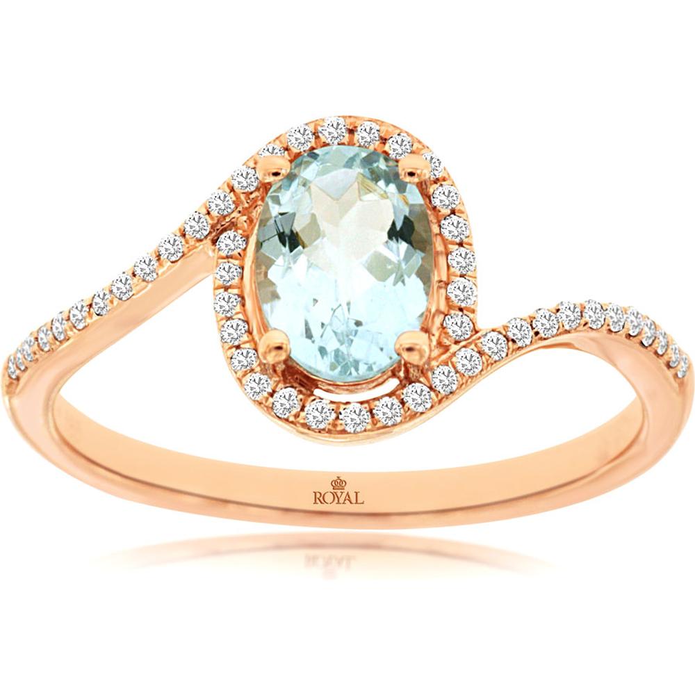 Royal 14K Rose Gold Aquamarine & Diamond Ring - 0.68 Carat Aquamarine - 0.14 Carat Diamond Total