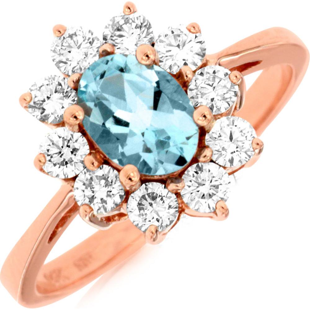 Royal 14K Rose Gold Aquamarine & Diamond Ring - 0.70 Carat Aquamarine & 0.75 Carat Total Diamond Weight