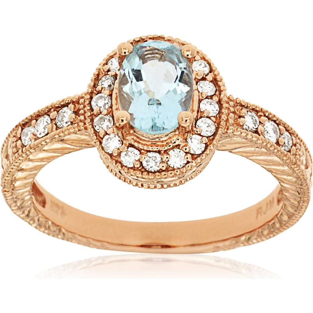 Royal 14K Rose Gold Aquamarine & Diamond Ring - 1.03 Carat Total Gem Weight