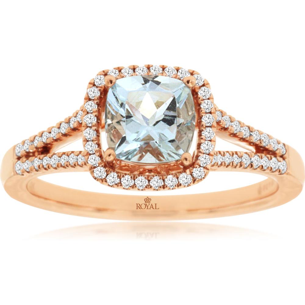 Royal 14K Rose Gold Aquamarine & Diamond Ring - 1.04 Carat Total Gem Weight