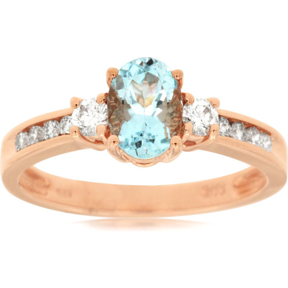 Royal 14K Rose Gold Aquamarine & Diamond Ring - 1.05 Carat Total Gem Weight