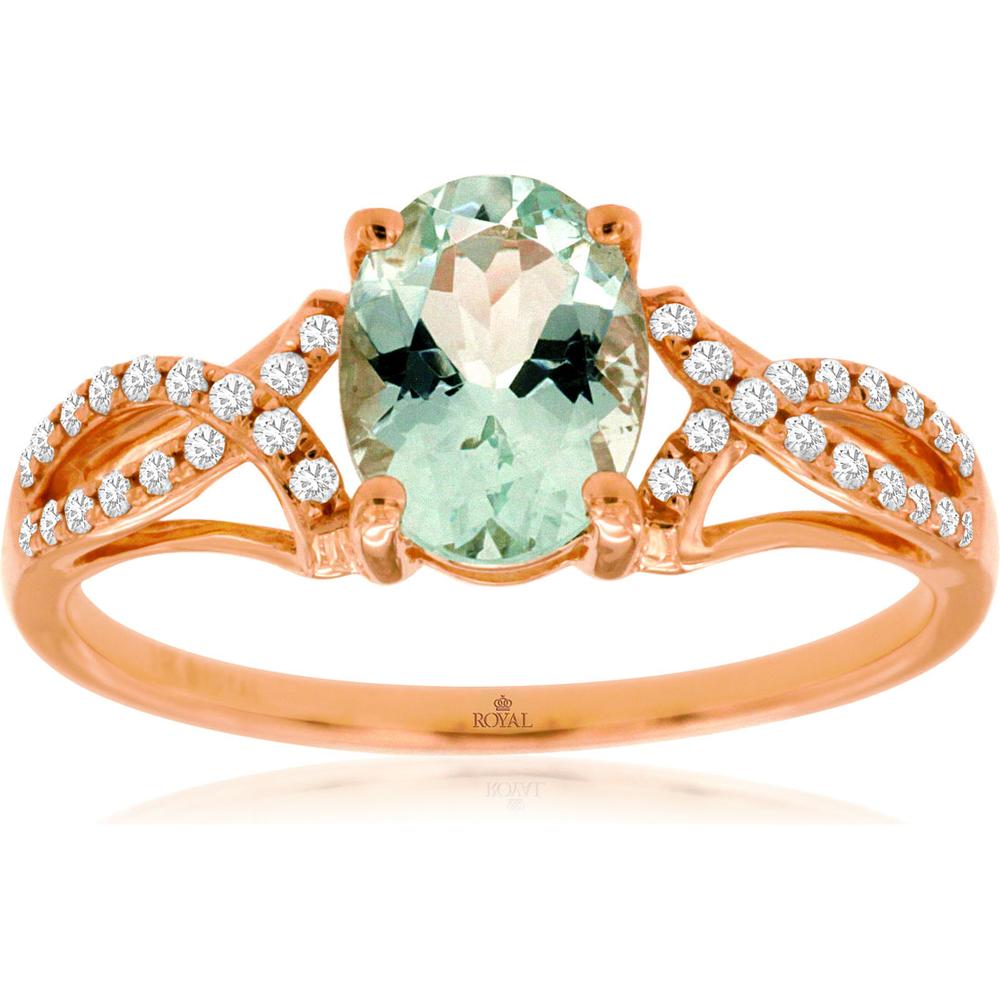 Royal 14K Rose Gold Aquamarine & Diamond Ring - 1.10 Carat Aquamarine, 0.14 Carat Diamonds