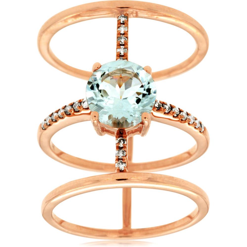 Royal 14K Rose Gold Aquamarine & Diamond Ring - 1.10 Carat Aquamarine, 0.18 Carat Diamonds