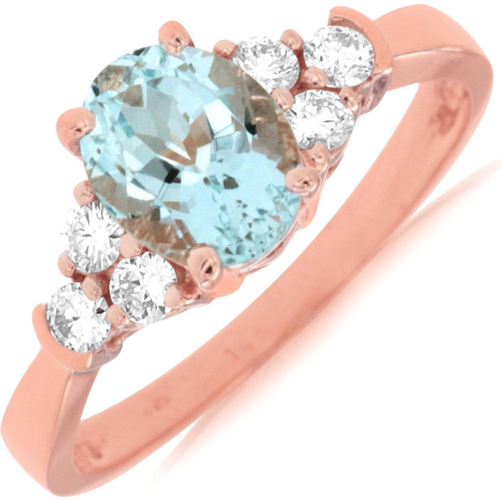 Royal 14K Rose Gold Aquamarine & Diamond Ring - 1.10 Carat Aquamarine, 0.32 Carat Diamond Total Weight