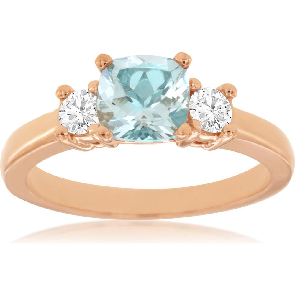 Royal 14K Rose Gold Aquamarine & Diamond Ring - 1.14 Carat Total Gem Weight