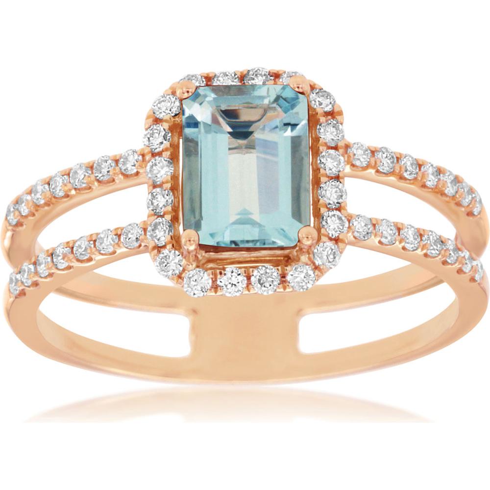 Royal 14K Rose Gold Aquamarine & Diamond Ring - 1.17 Carat Total Gem Weight