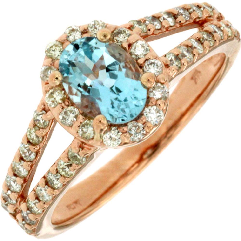 Royal 14K Rose Gold Aquamarine & Diamond Ring - 1.3 Carat Total Gem Weight