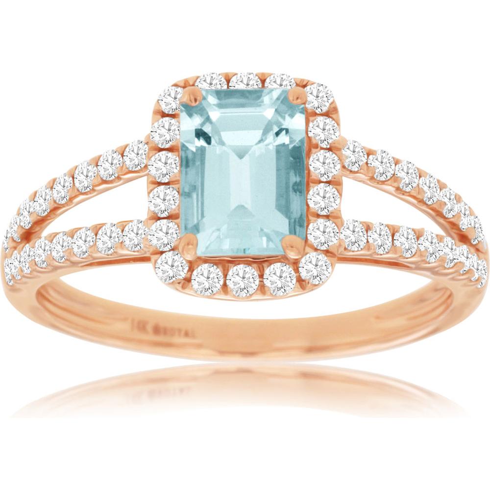 Royal 14K Rose Gold Aquamarine & Diamond Ring - 1.32 Carat Total Gem Weight