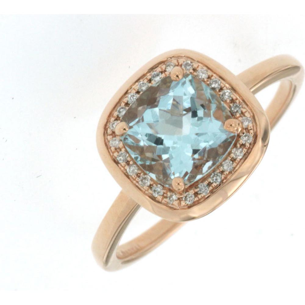 Royal 14K Rose Gold Aquamarine & Diamond Ring - 1.35 Carat Aquamarine, 0.09 Carat Diamond Total
