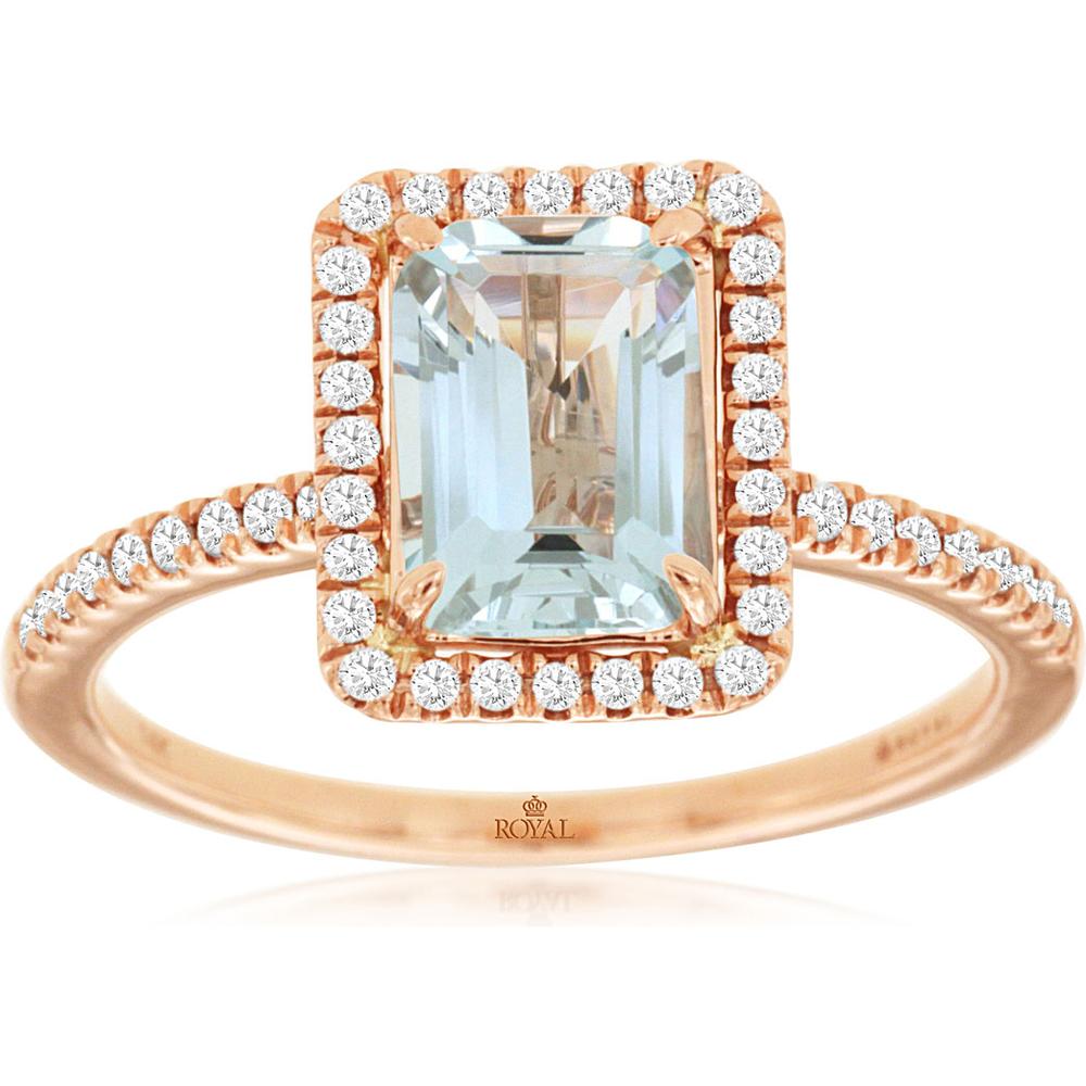 Royal 14K Rose Gold Aquamarine & Diamond Ring - 1.40 Carat Main Stone, 0.20 Carat Diamond Total