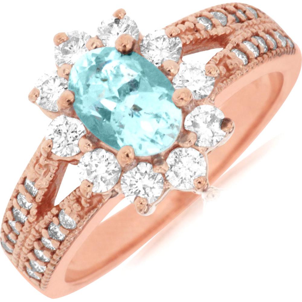 Royal 14K Rose Gold Aquamarine & Diamond Ring - 1.49 Carat Total Gem Weight