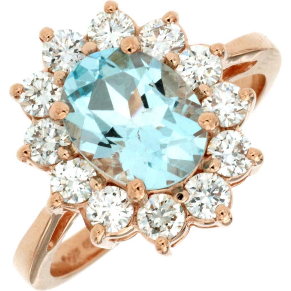 Royal 14K Rose Gold Aquamarine & Diamond Ring - 1.50 Carat Center Stone