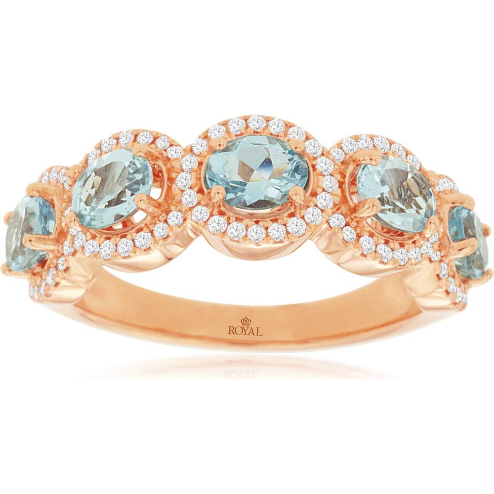Royal 14K Rose Gold Aquamarine & Diamond Ring - 1.55 Carat Aquamarine, 0.33 Carat Total Diamond Weight