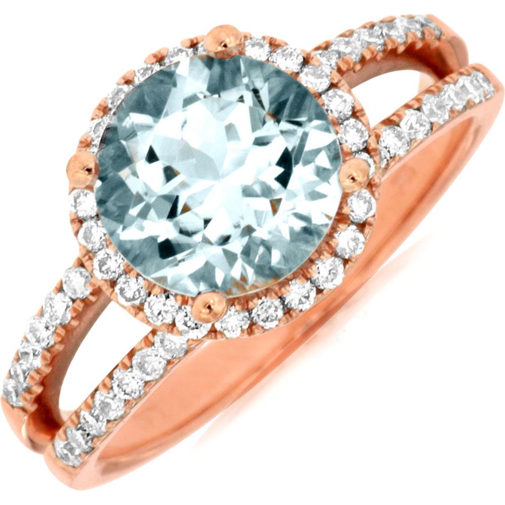 Royal 14K Rose Gold Aquamarine & Diamond Ring - 1.75 Carat Aquamarine, 0.50 Carat Diamonds
