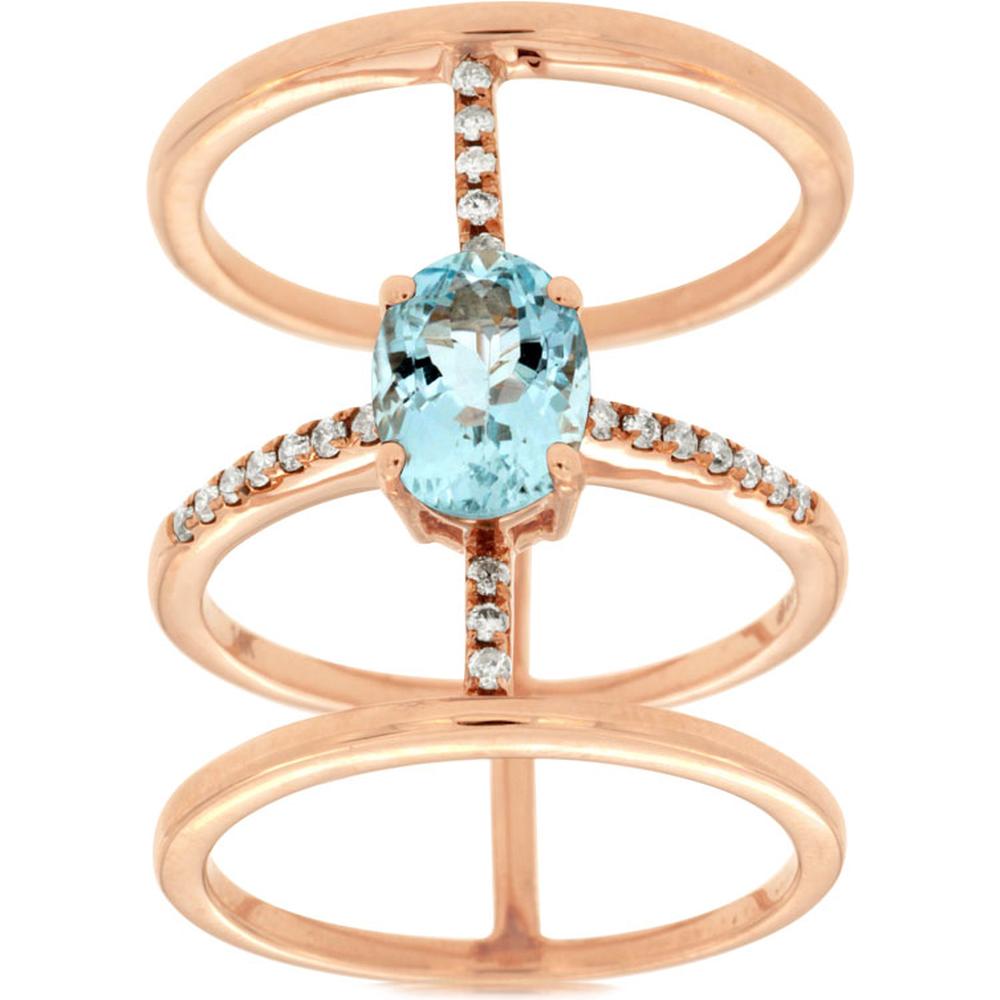 Royal 14K Rose Gold Aquamarine & Diamond Ring - 1.75 Carat Oval Aquamarine - 0.18 Carat Total Diamond Weight