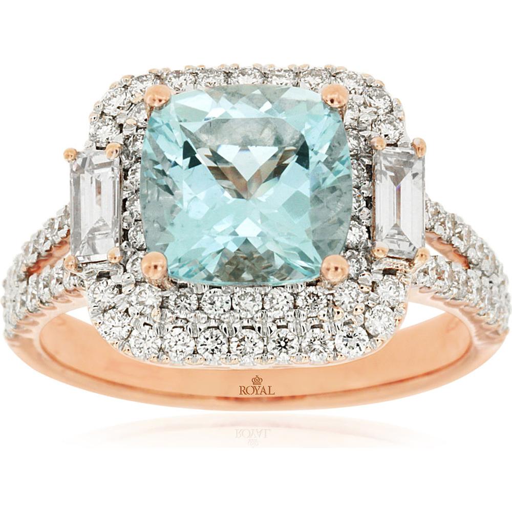 Royal 14K Rose Gold Aquamarine & Diamond Ring - 1.89 Carat Aquamarine, 0.85 Carat Total Diamond Weight