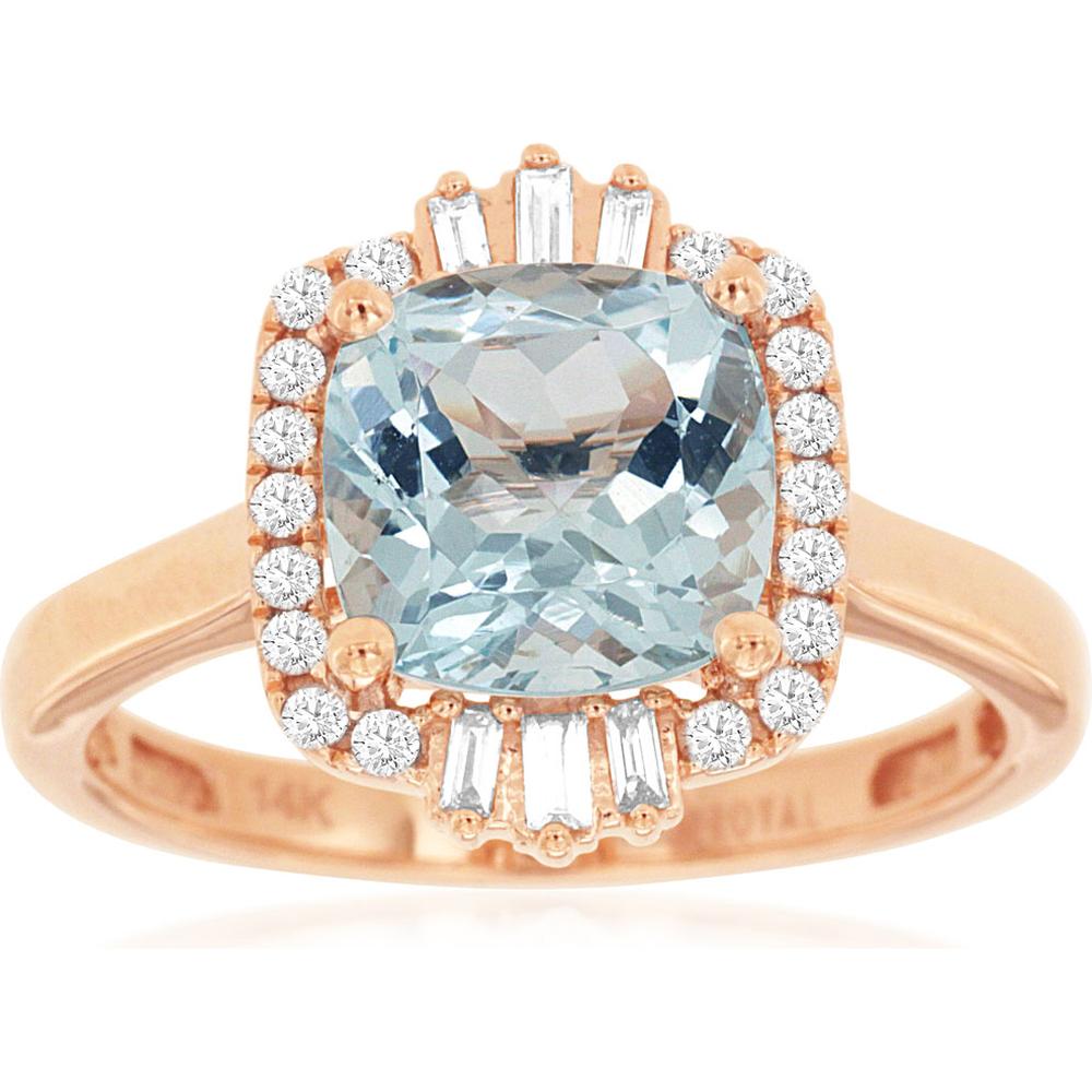 Royal 14K Rose Gold Aquamarine & Diamond Ring - 1.90 Carat Aquamarine, 0.21 Carat Diamond Total