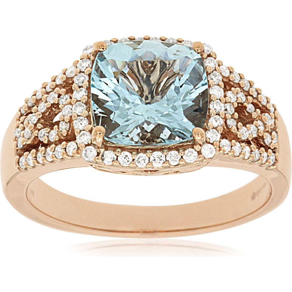 Royal 14K Rose Gold Aquamarine & Diamond Ring - 2.25 Carat Total Gem Weight