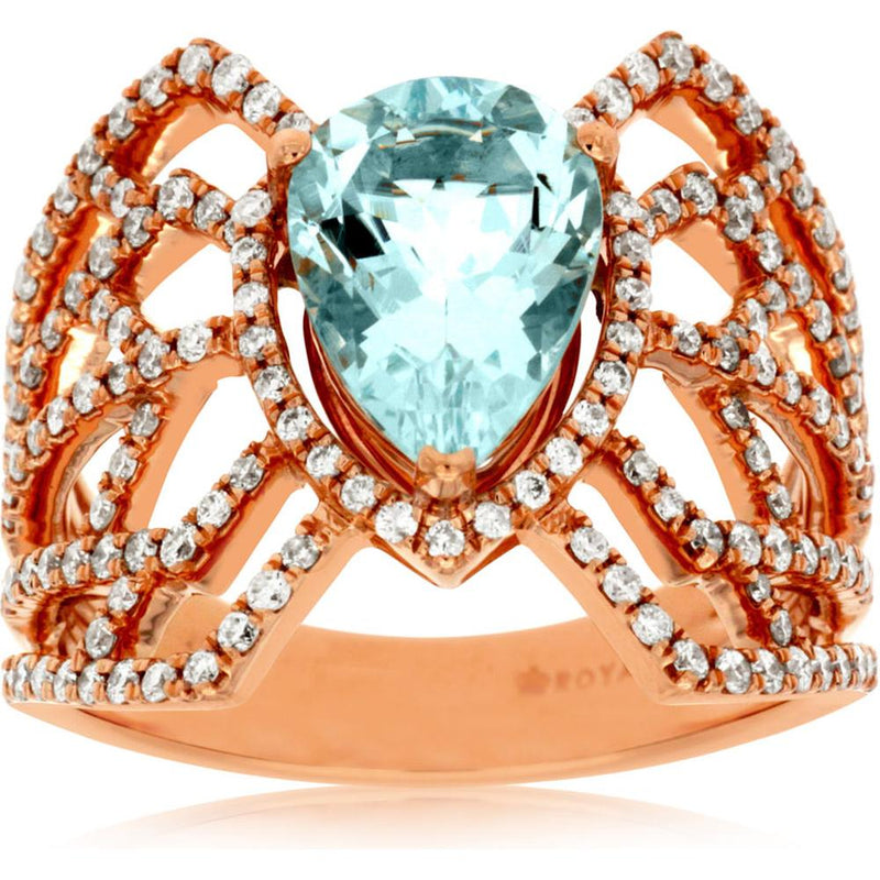 Royal 14K Rose Gold Aquamarine & Diamond Ring - 2.29 Carat Total Gem Weight
