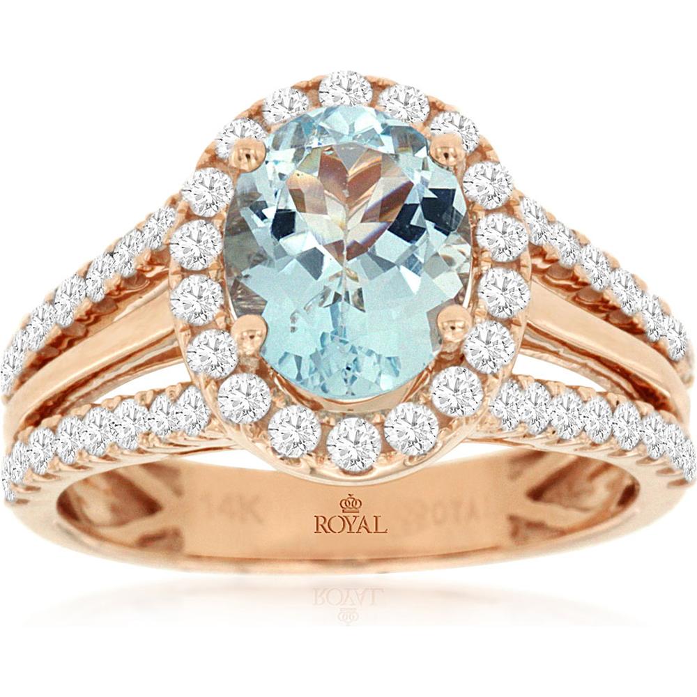 Royal 14K Rose Gold Aquamarine & Diamond Ring - 2.29 Carat Total Gem Weight