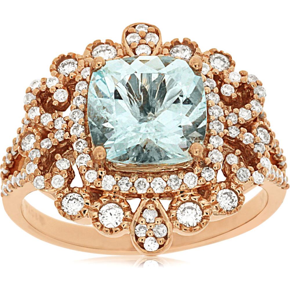 Royal 14K Rose Gold Aquamarine & Diamond Ring - 2.50 Carat Total Gem Weight