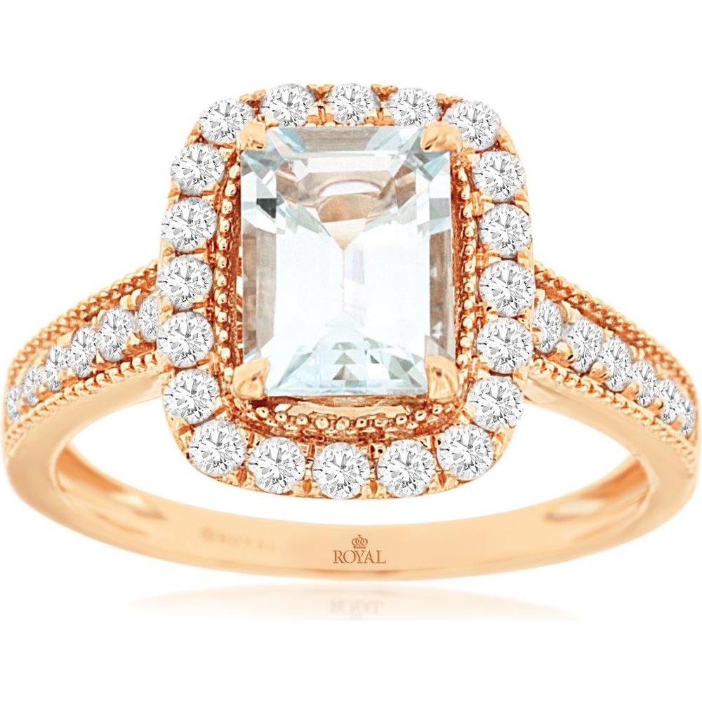 Royal 14K Rose Gold Aquamarine & Diamond Ring - 2.52 Carat Total Gem Weight