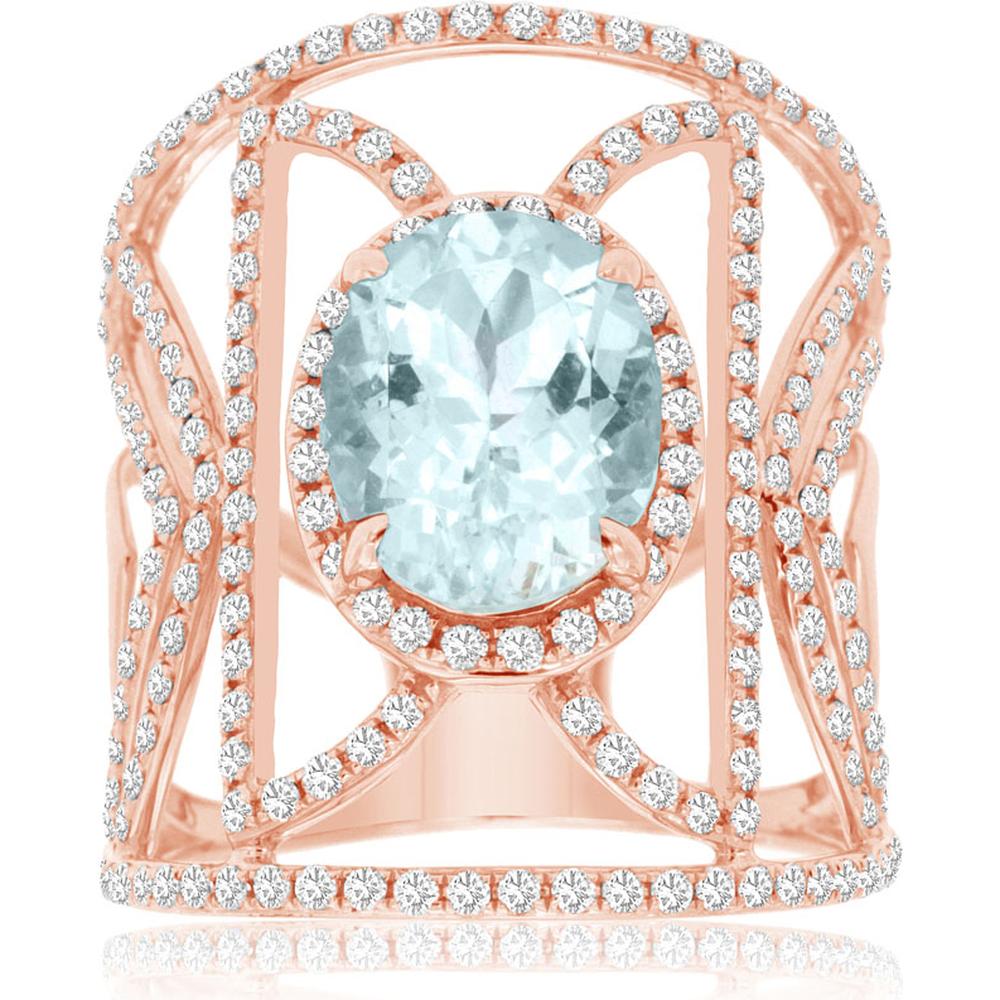 Royal 14K Rose Gold Aquamarine & Diamond Ring - 3.05 Carat Total Gemstone Weight