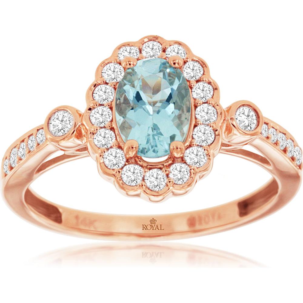 Royal 14K Rose Gold Aquamarine & Diamond Ring - Elegant Sophistication