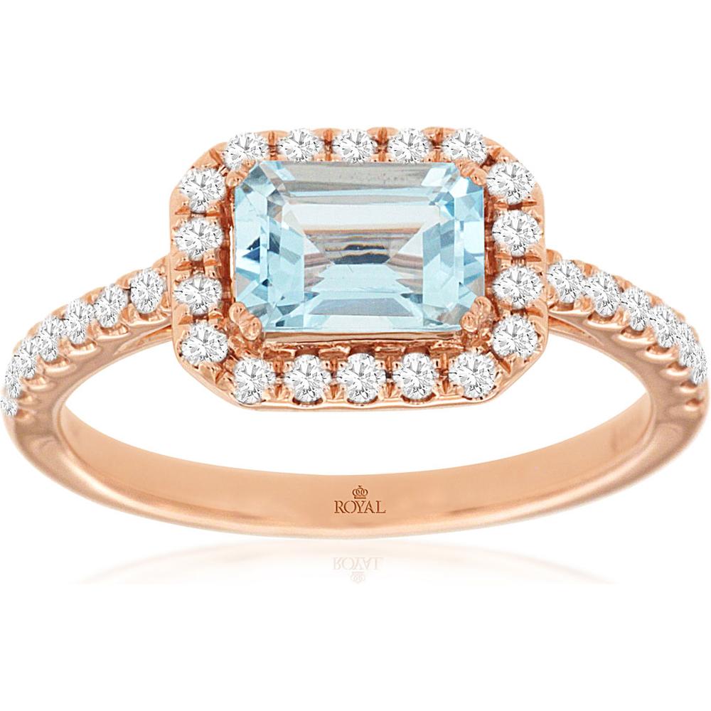 Royal 14K Rose Gold Aquamarine & Diamond Ring - Exquisite Elegance