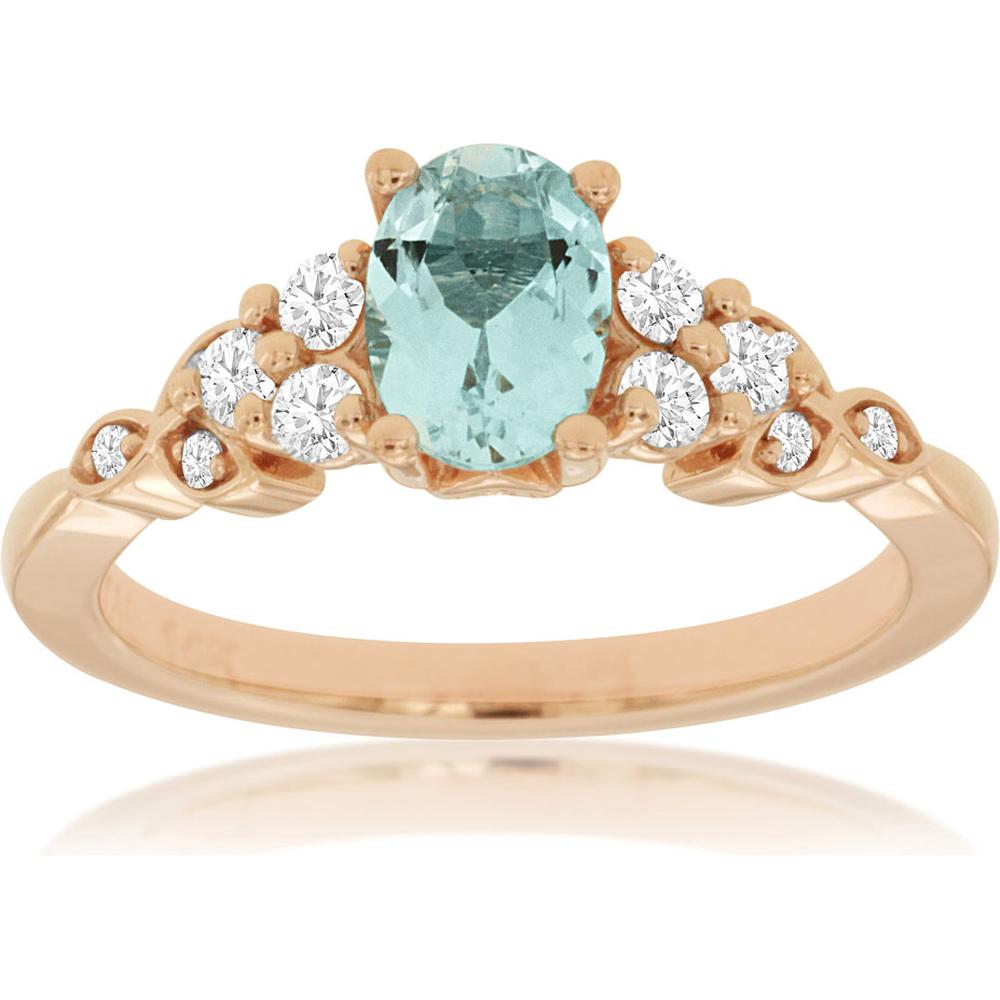 Royal 14K Rose Gold Aquamarine & Diamond Ring - Exquisite Ocean Elegance