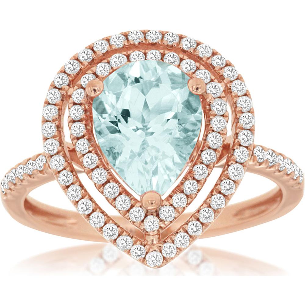 Royal 14K Rose Gold Aquamarine & Diamond Ring - Exquisite Pear-Shaped Beauty