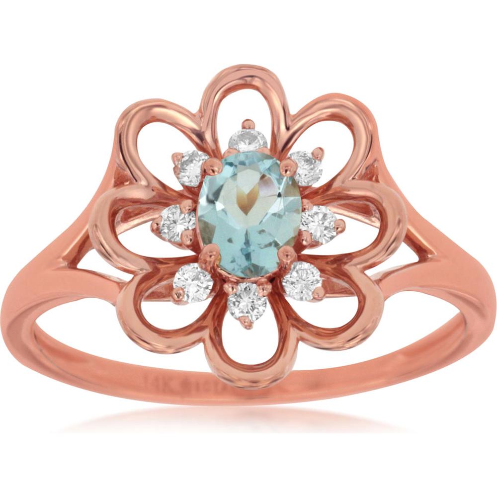 Royal 14K Rose Gold Aquamarine & Diamond Ring - Timeless Elegance captured in Rose Gold