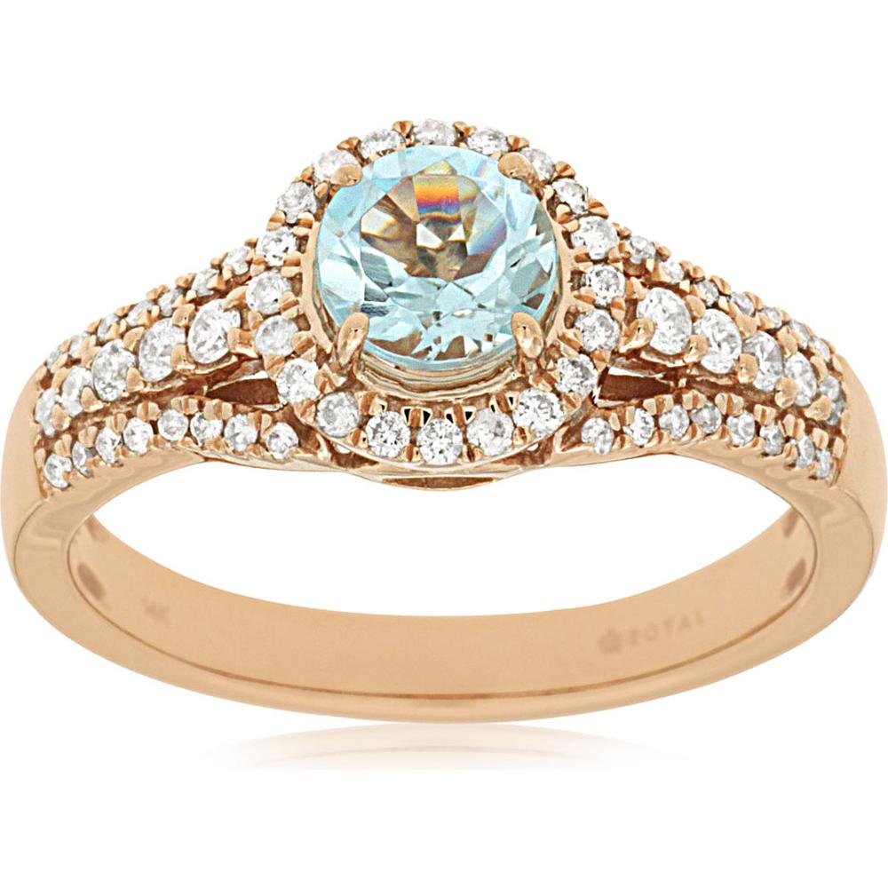 Royal 14K Rose Gold Aquamarine & Diamond Ring - Timeless Elegance in Every Detail