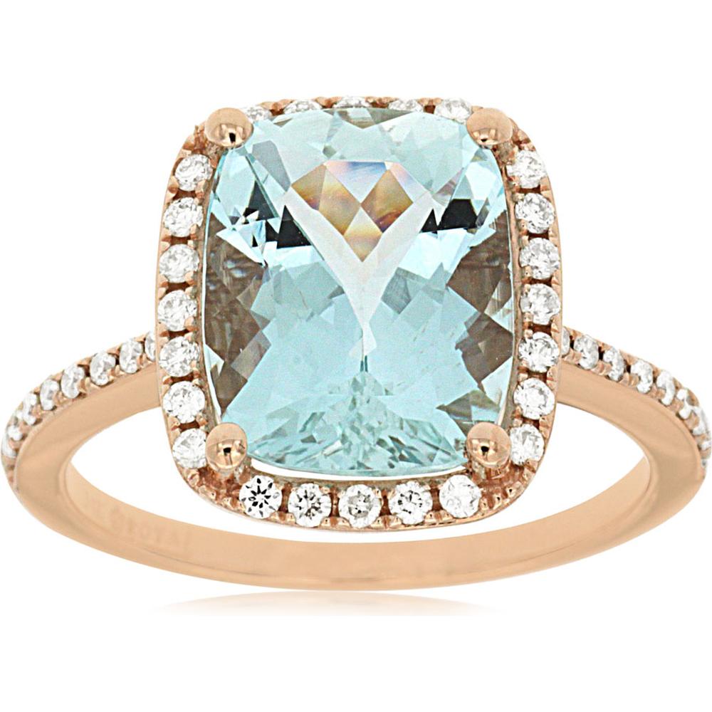 Royal 14K Rose Gold Aquamarine & Diamond Ring - Timeless Elegance