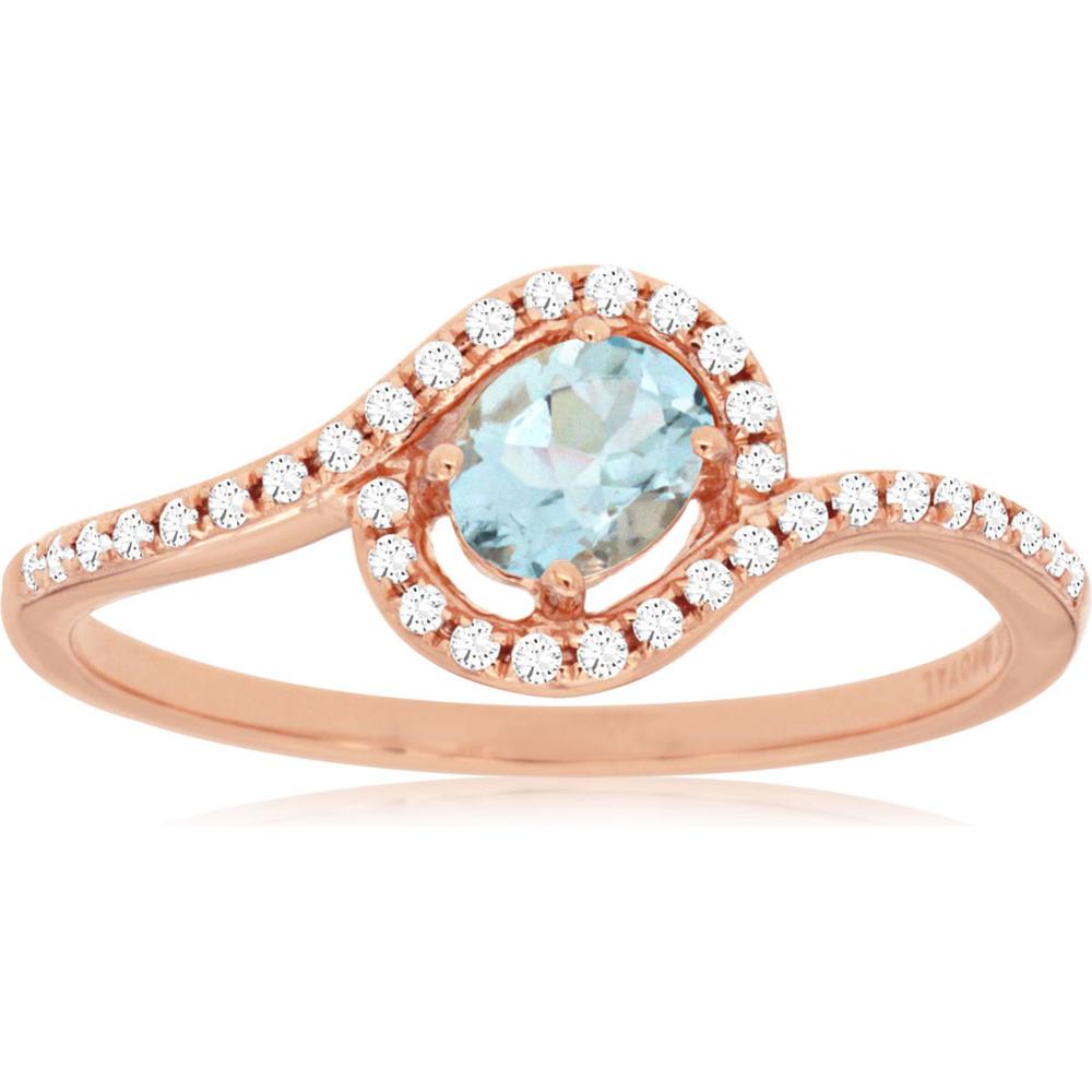Royal 14K Rose Gold Aquamarine and Diamond Ring - Timeless Elegance