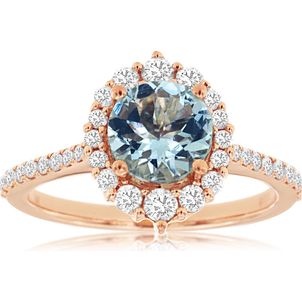 Royal 14K Rose Gold Aquamarine & Diamond Ring - Timeless Elegance