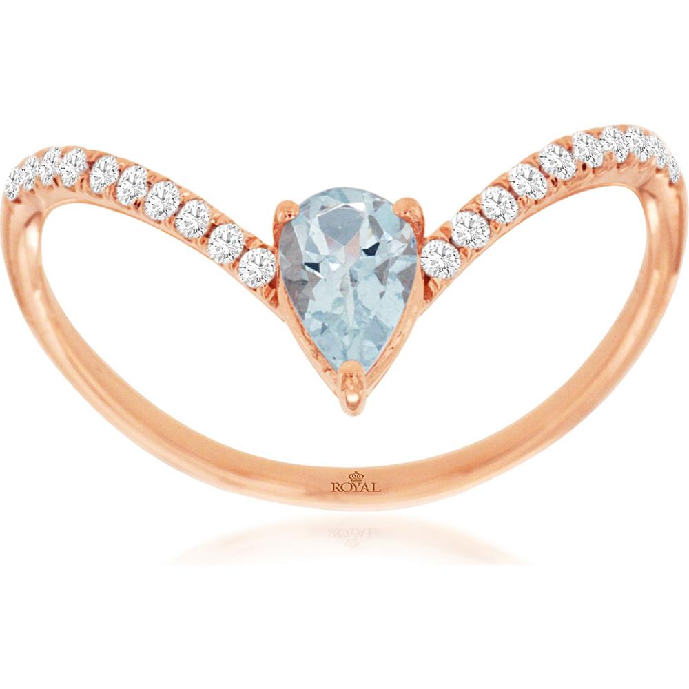 Royal 14K Rose Gold Aquamarine & Diamond Ring with Pear-Shaped Aquamarine - 0.35 Carats Aquamarine & 0.14 Carats Total Diamond Weight