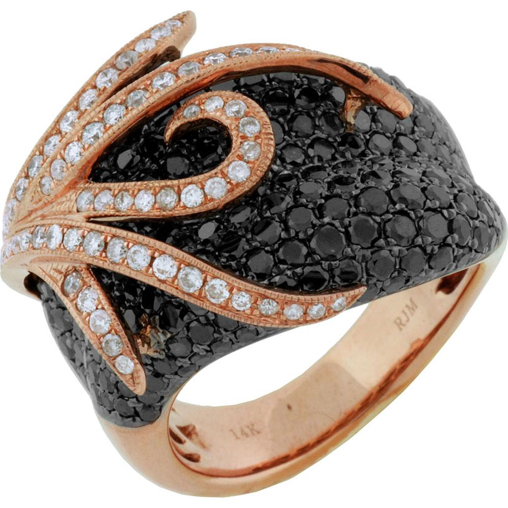 Royal 14K Rose Gold Black Diamond & Diamond Ring - 3.30 Carat Black Diamond, 0.50 Carat Total Diamond Weight