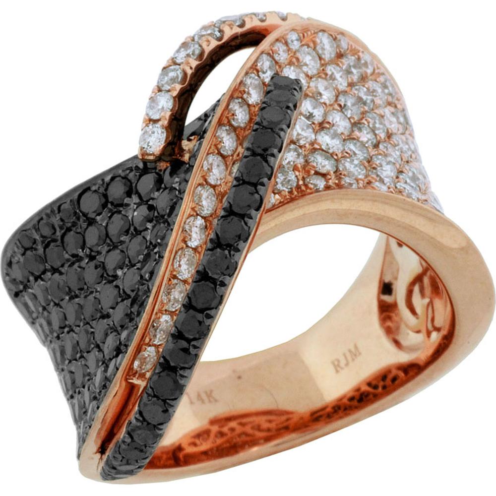 Royal 14K Rose Gold Black Diamond & Diamond Ring - Exquisite Elegance