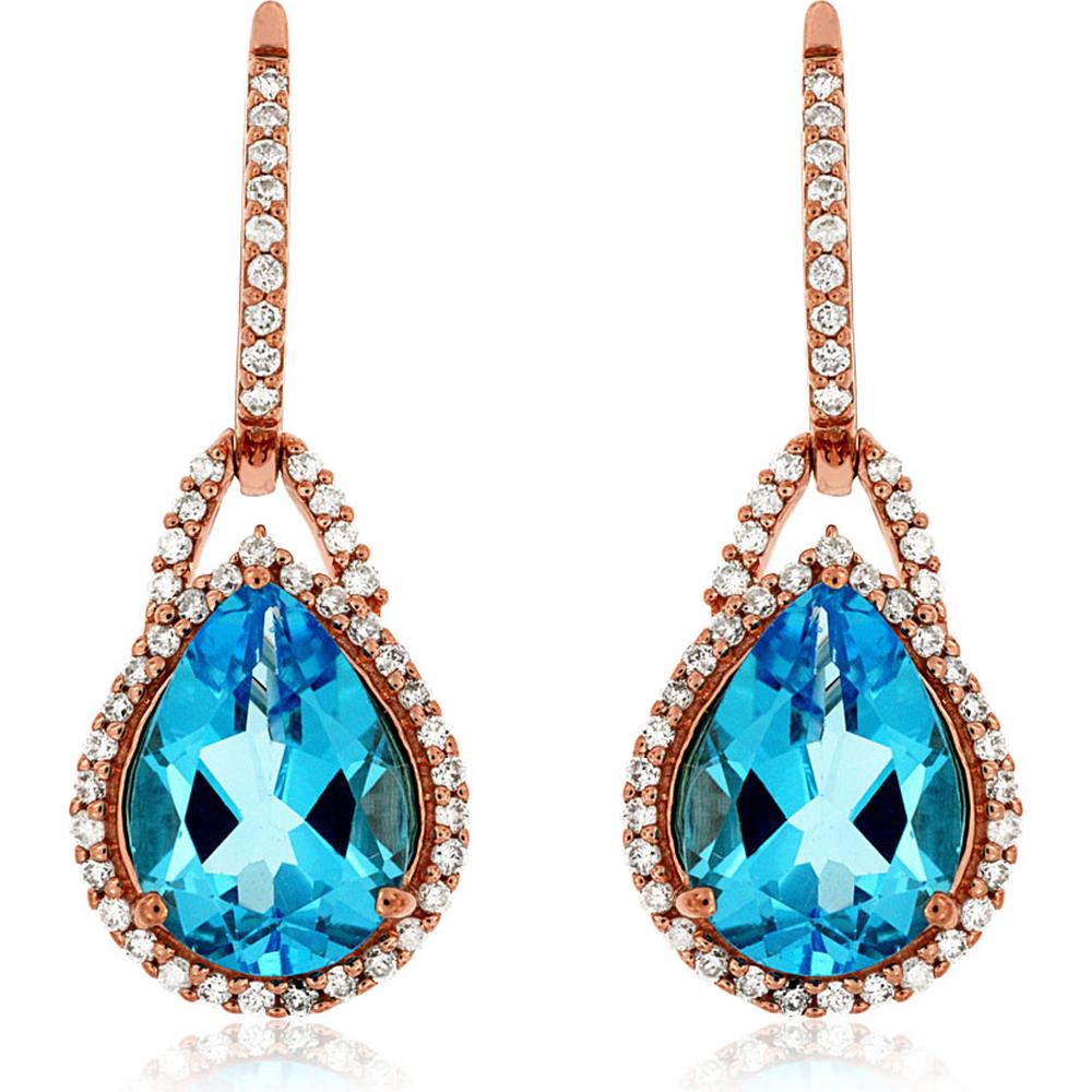 Royal 14K Rose Gold Blue Topaz & Diamond Earrings - 4.20 Carat Blue Topaz, 0.40 Carat Diamonds