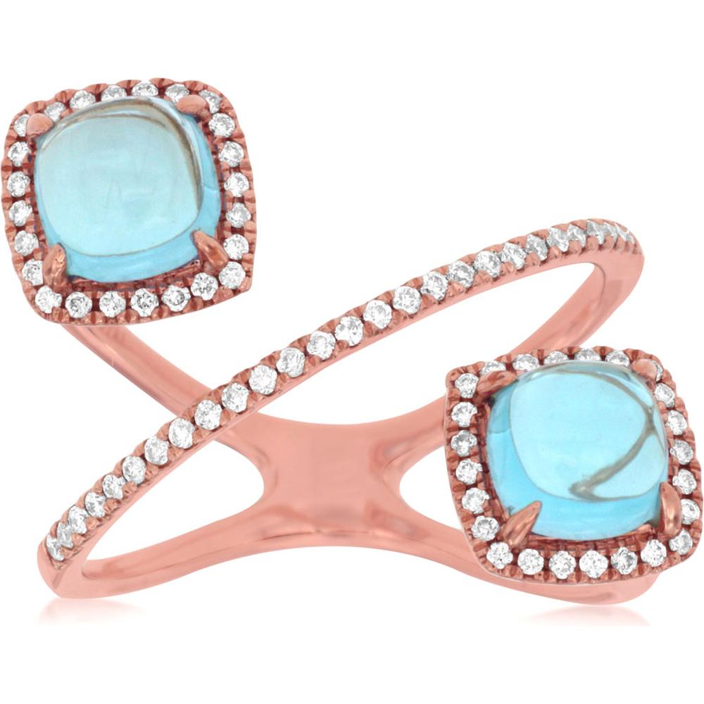 Royal 14K Rose Gold Blue Topaz & Diamond Ring - 1.90 Carat Blue Topaz - 0.25 Carat Diamond Total Weight