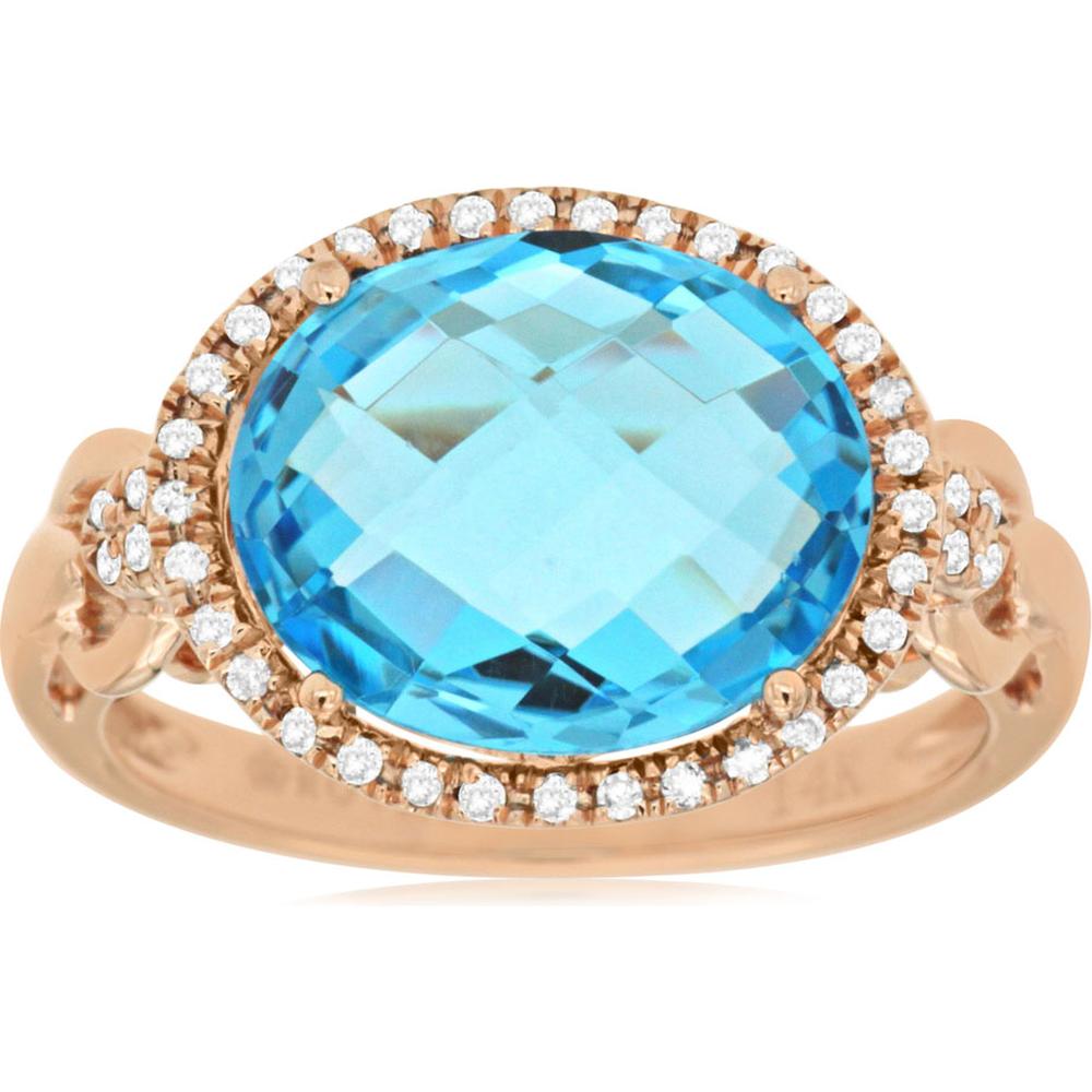 Royal 14K Rose Gold Blue Topaz & Diamond Ring - Captivating Elegance