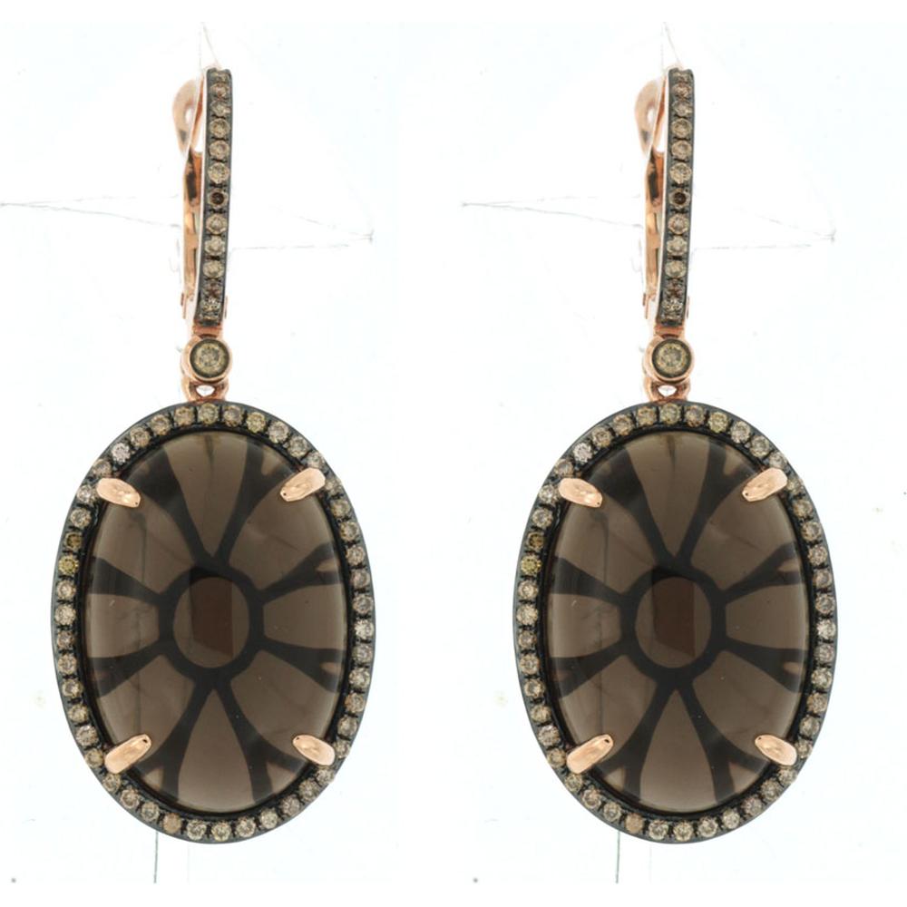 Royal 14K Rose Gold Brown Diamond & Smoky Quartz Earrings - 0.73 Carat Diamond, 29.20 Carat Quartz