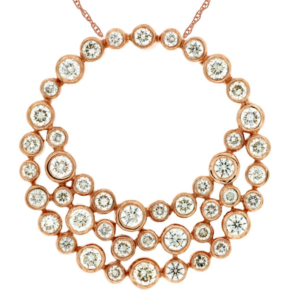 Royal 14K Rose Gold Cascading Pendant with Bezel-Set Round Diamonds - 1.16 Carats Total Diamond Weight