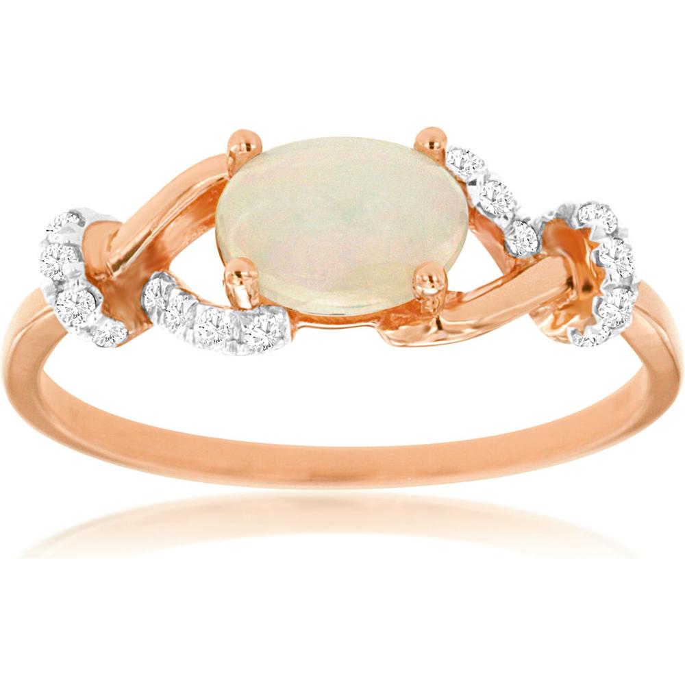 Royal 14K Rose Gold Celestial Opal & Diamond Ring - 0.50 Carat Opal, 0.12 Carat Diamonds