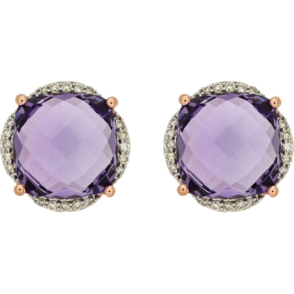 Royal 14K Rose Gold Cushion-Cut Amethyst & Diamond Earrings - 4.70 Carat Total Gem Weight