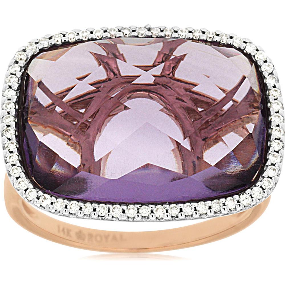 Royal 14K Rose Gold Cushion Cut Amethyst & Diamond Halo Ring - 10.17 Carat Total Gem Weight