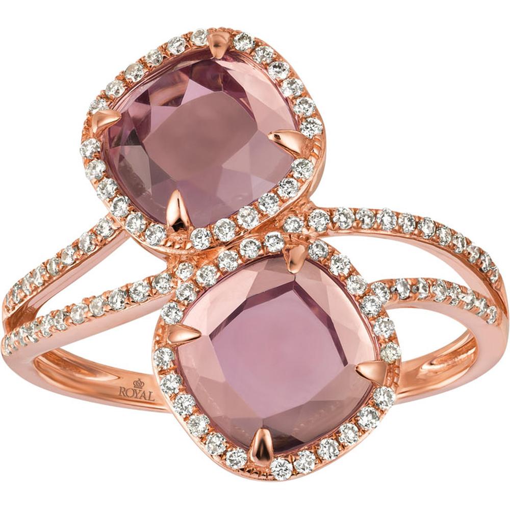 Royal 14K Rose Gold Cushion Cut Amethyst & Diamond Ring - 2.47 Carat Total Gem Weight